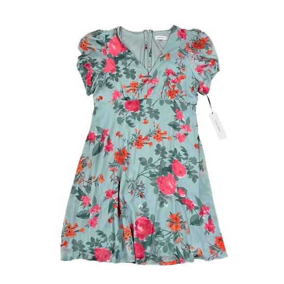 Calvin Klein Dresses & Skirts - NWT Calvin Klein Women's Green V-Neck Mid-Calf Floral Print Midi Dress - SIZE 12